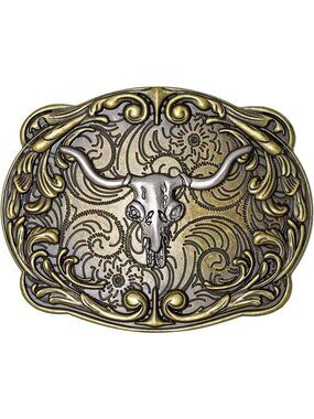 Women Bronze Skull Cowgirl Cowboy Rodeo Horse Rider Longhorn Bull Buckle Belt